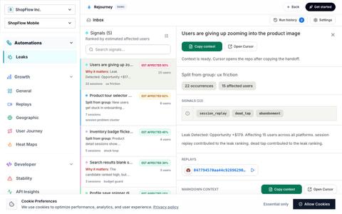 Leaks - Rejourney — screenshot