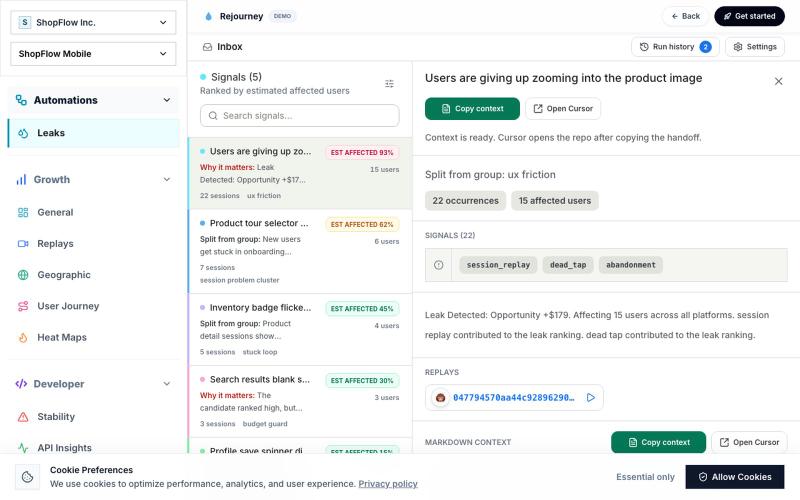 Leaks - Rejourney — screenshot