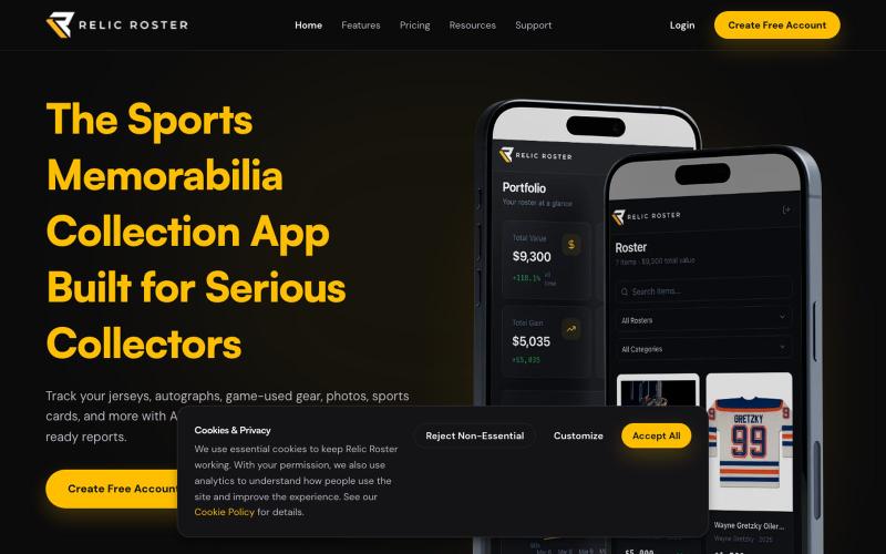 Manage Your Sports Memorabilia Collection | Relic Roster — screenshot