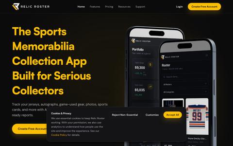Manage Your Sports Memorabilia Collection | Relic Roster — screenshot