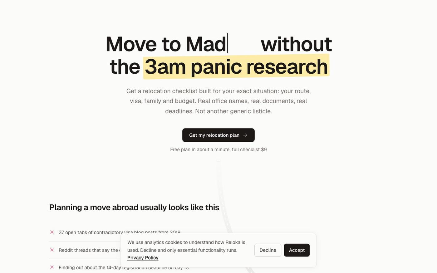 Reloka: your personalized relocation checklist — screenshot