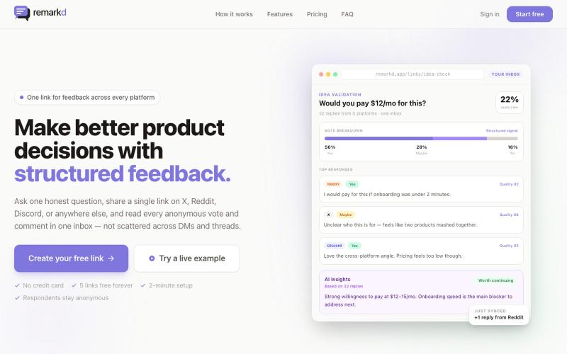 Remarkd — Collect Feedback From Every Platform in One Place — screenshot