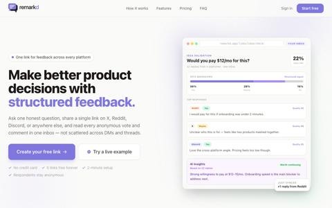 Remarkd — Collect Feedback From Every Platform in One Place — screenshot