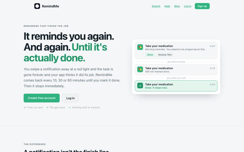 RemindMe: the reminder that doesn't give up — screenshot