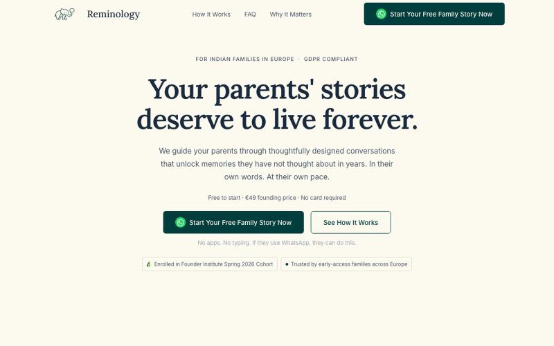 Reminology — Your parents' stories, kept forever — screenshot