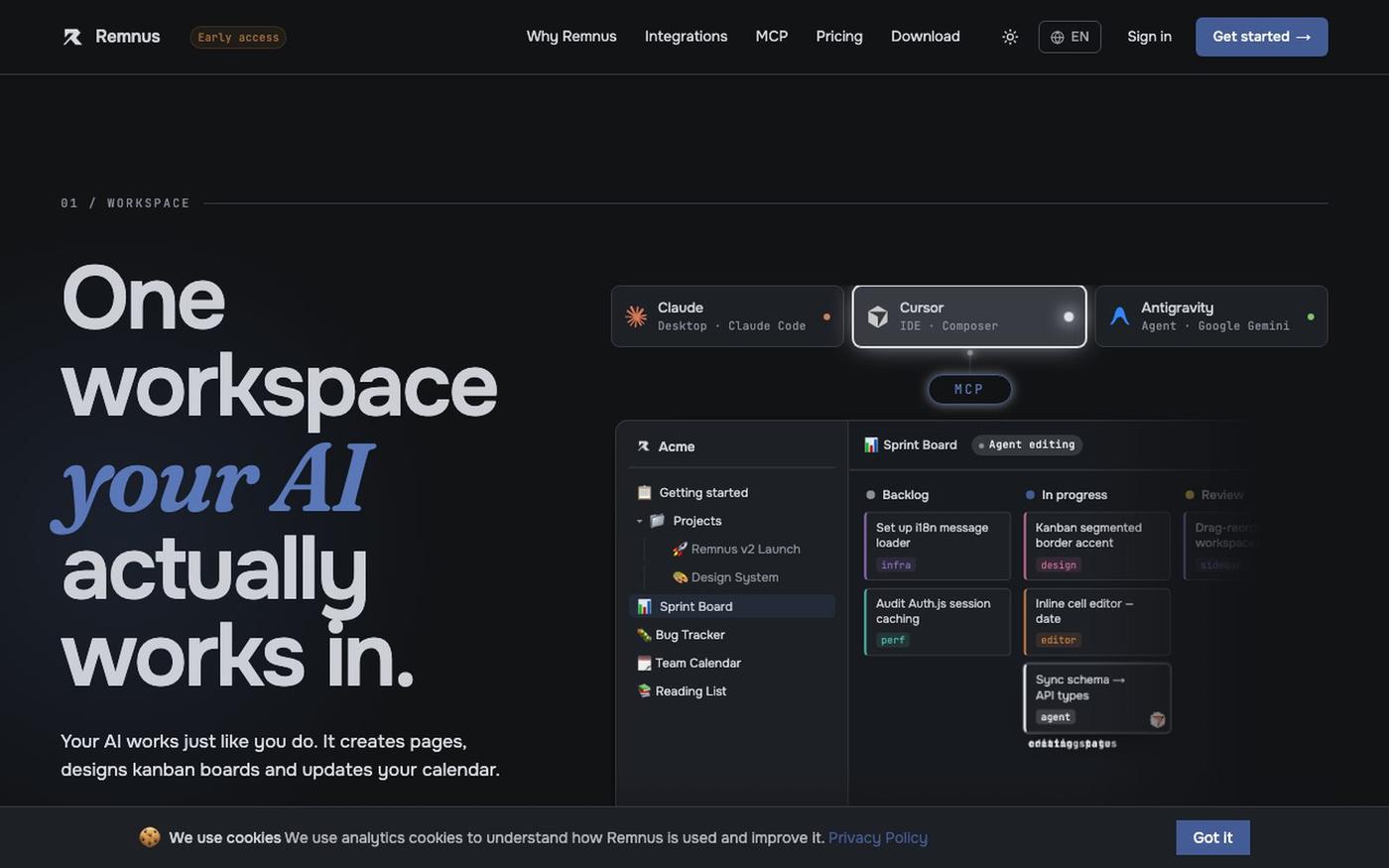 Remnus | MCP-Native workspace for vibe coders — screenshot