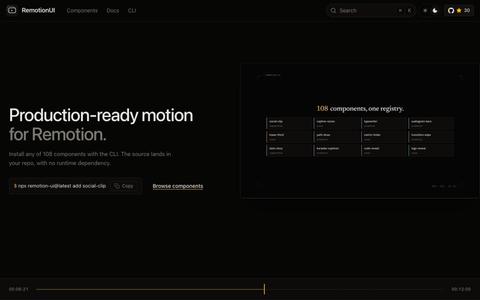 RemotionUI – Production-ready motion for Remotion. Source you own — screenshot