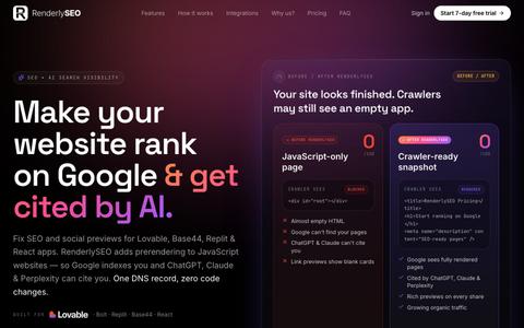 Get Lovable, Bolt & Replit Apps Indexed by Google | RenderlySEO — screenshot