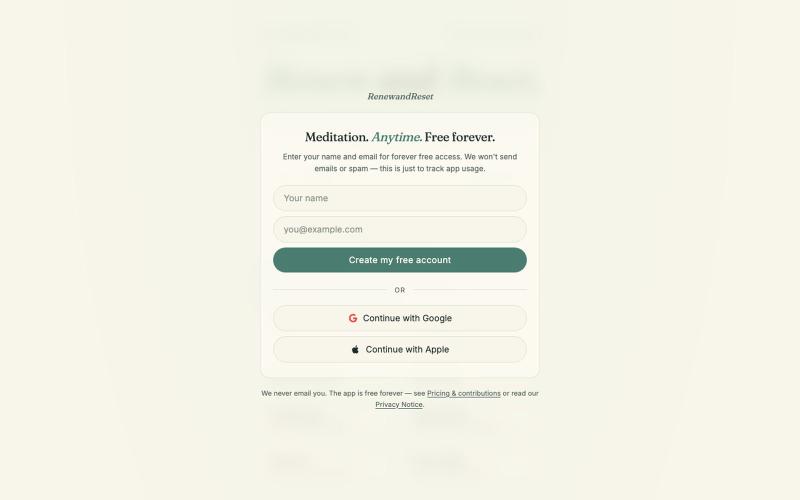 RenewandReset — Free meditation moments — screenshot