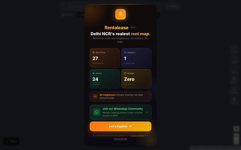 RentaLease — Real Rent Map of Delhi NCR | Zero Brokerage — screenshot