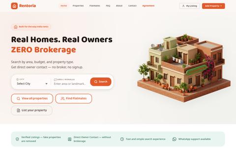 Rentoria — Find Verified Rentals | No Broker, No Commission — screenshot