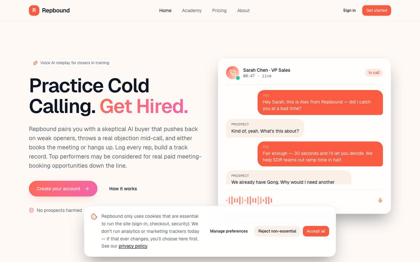 Repbound | Practice Cold Calling. Get Hired. — screenshot