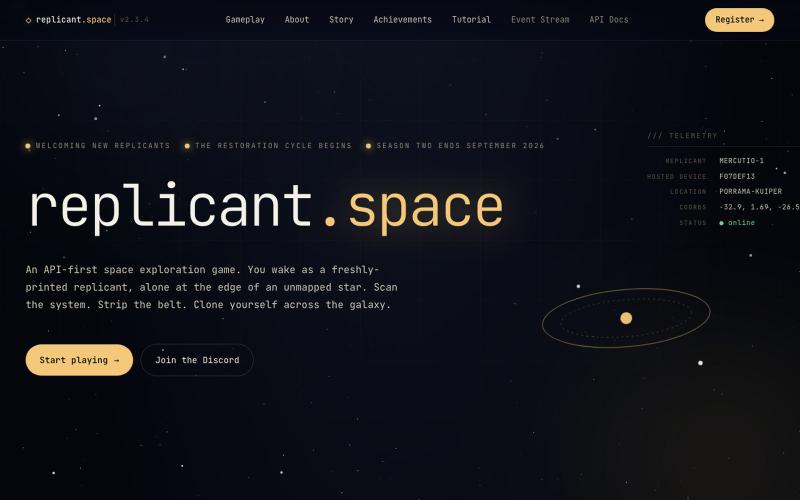 Replicant Space - API-first space exploration — screenshot