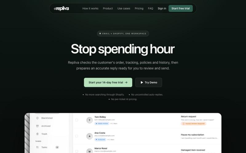 Repliva — Stop spending hours answering the same Shopify emails — screenshot