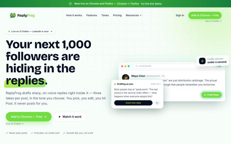 Smarter Replies, Better Conversations — ReplyFrog — screenshot