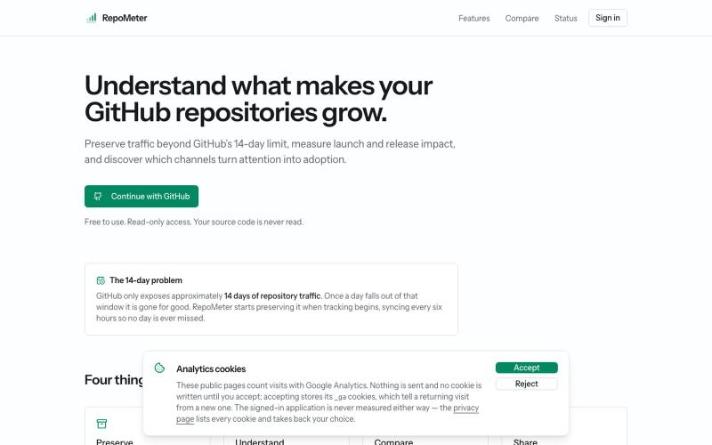 RepoMeter — GitHub traffic history that never expires — screenshot