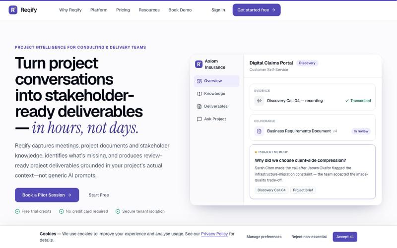 Reqify - Turn project conversations into stakeholder-ready deliverables — screenshot
