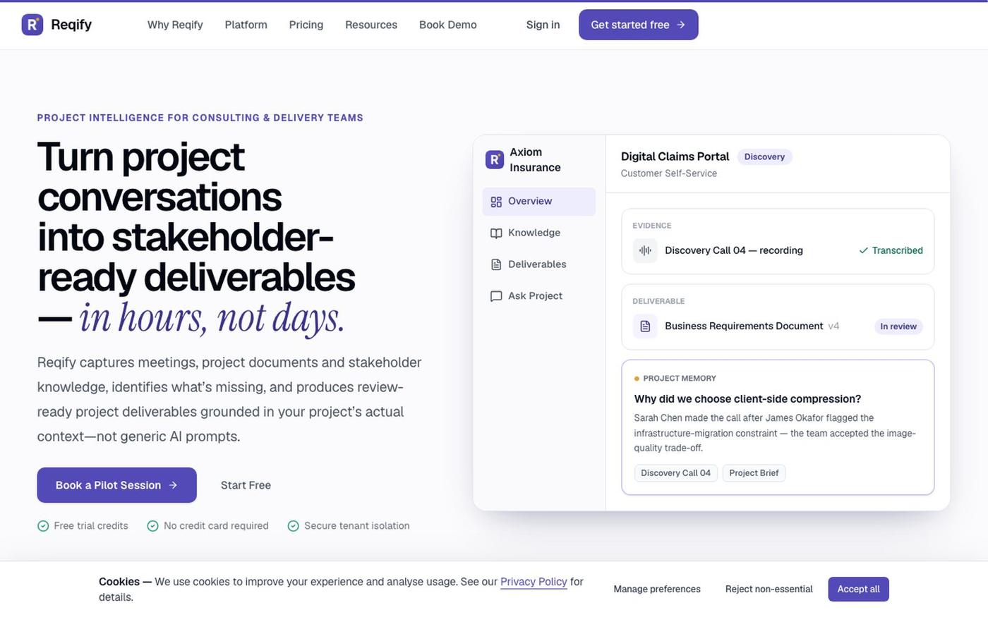 Reqify - Turn project conversations into stakeholder-ready deliverables — screenshot