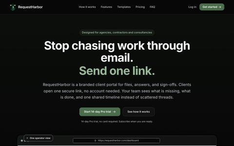 RequestHarbor — One link. Clear status. Proof of work. — screenshot