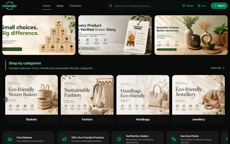 Rerender.in | Sustainable & Eco-Friendly Marketplace | Best Recycled & Upcycled  — screenshot