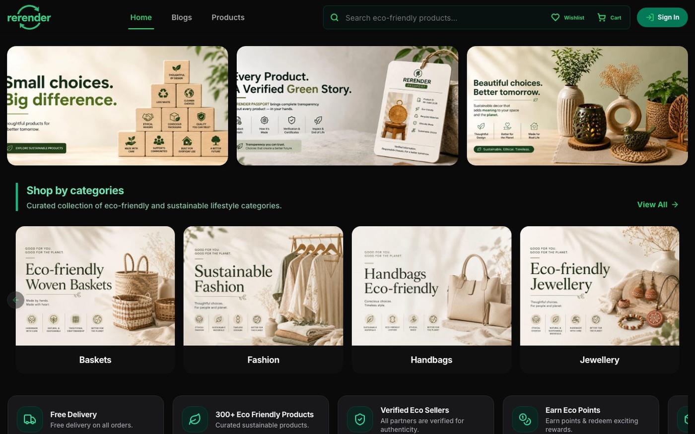Rerender.in | Sustainable & Eco-Friendly Marketplace | Best Recycled & Upcycled — screenshot