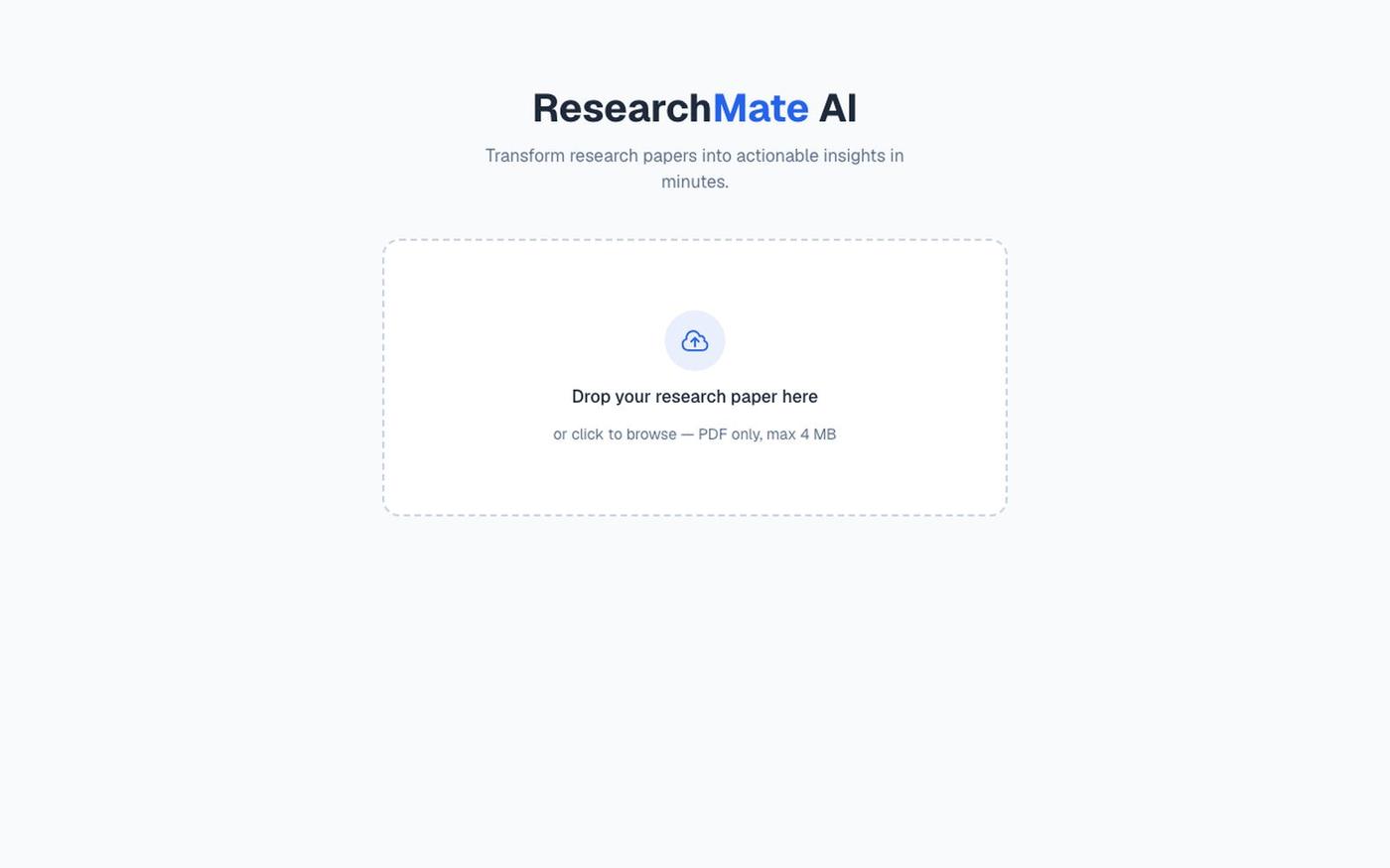 ResearchMate AI — Transform Research Papers into Actionable Insights — screenshot