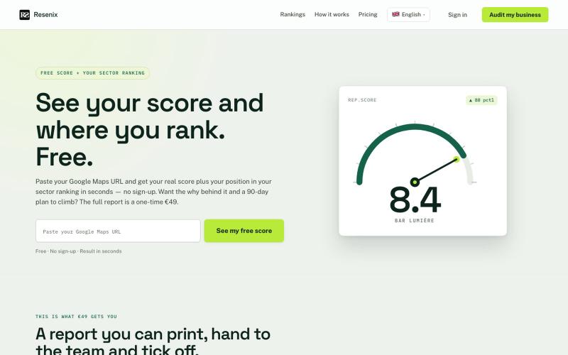 Google Maps review audit in 30 seconds · Resenix — screenshot