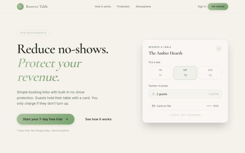 Reserve Table — Stop Restaurant No-Shows — screenshot
