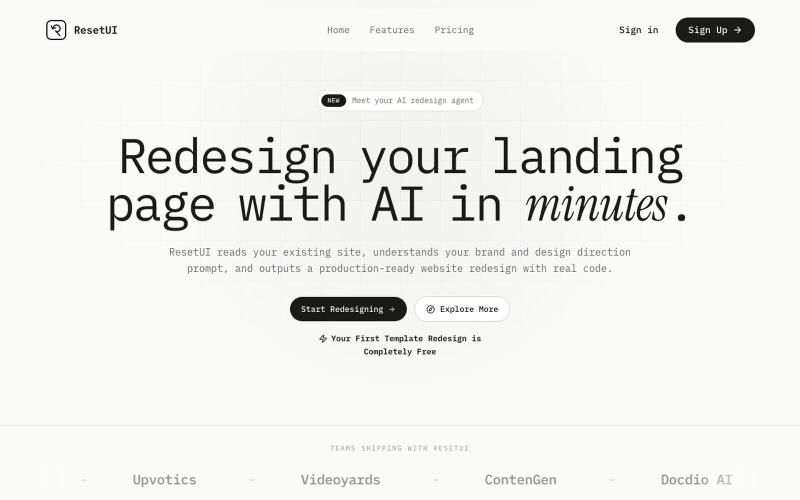 ResetUI - AI Website Redesign Tool — screenshot