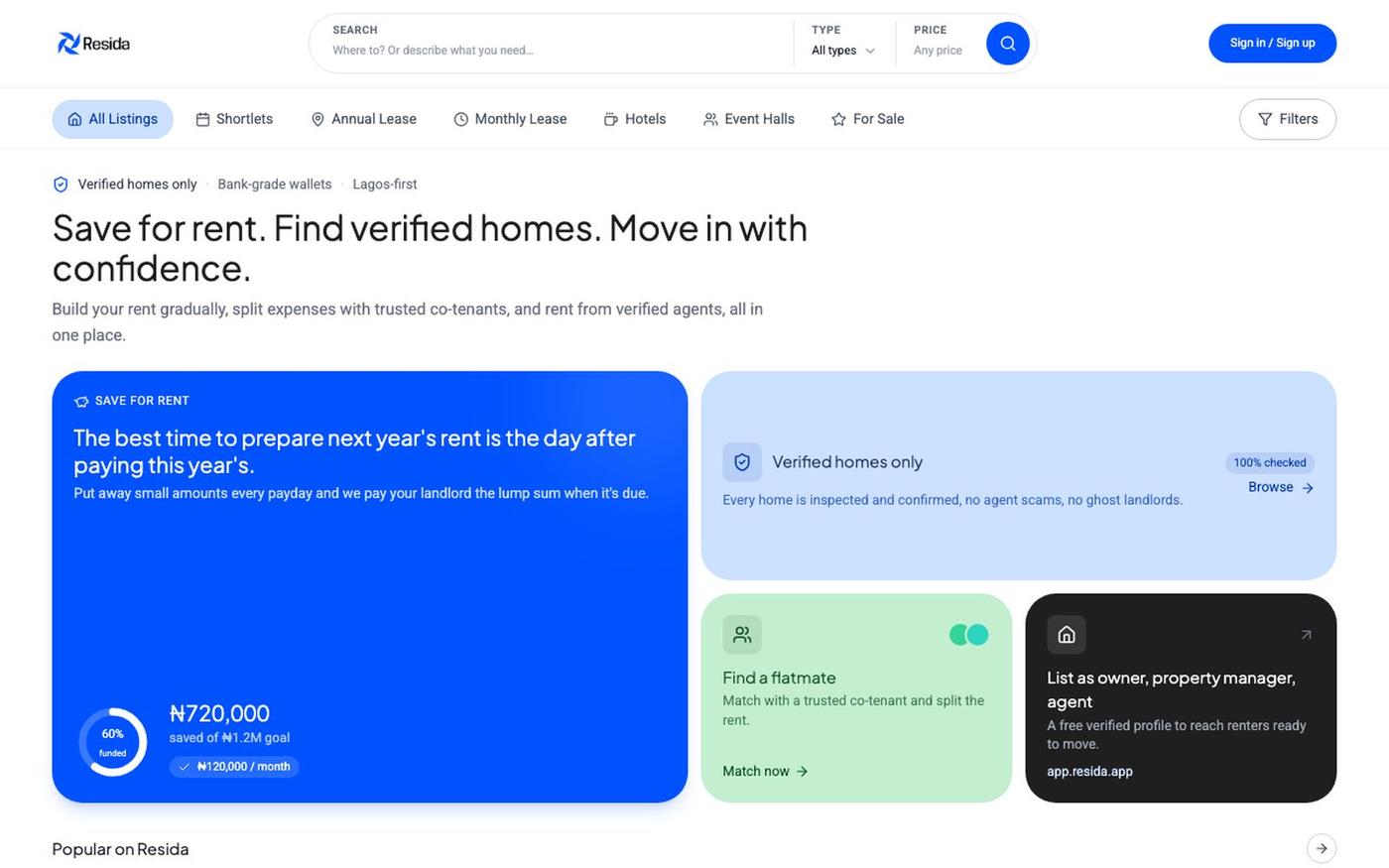 Resida — Find Properties in Lagos, Nigeria — screenshot