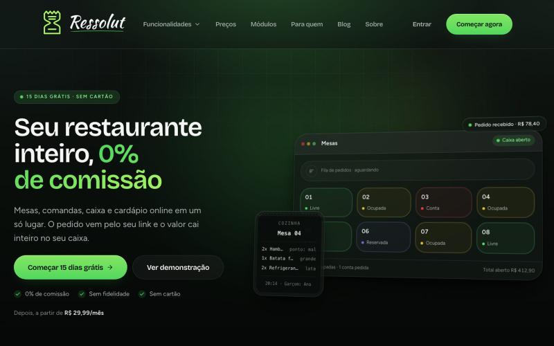 Ressolut — Sistema completo para restaurantes, bares e cafés — screenshot