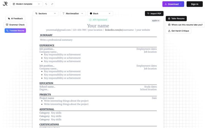 Create a job-winning resume NOW! — screenshot