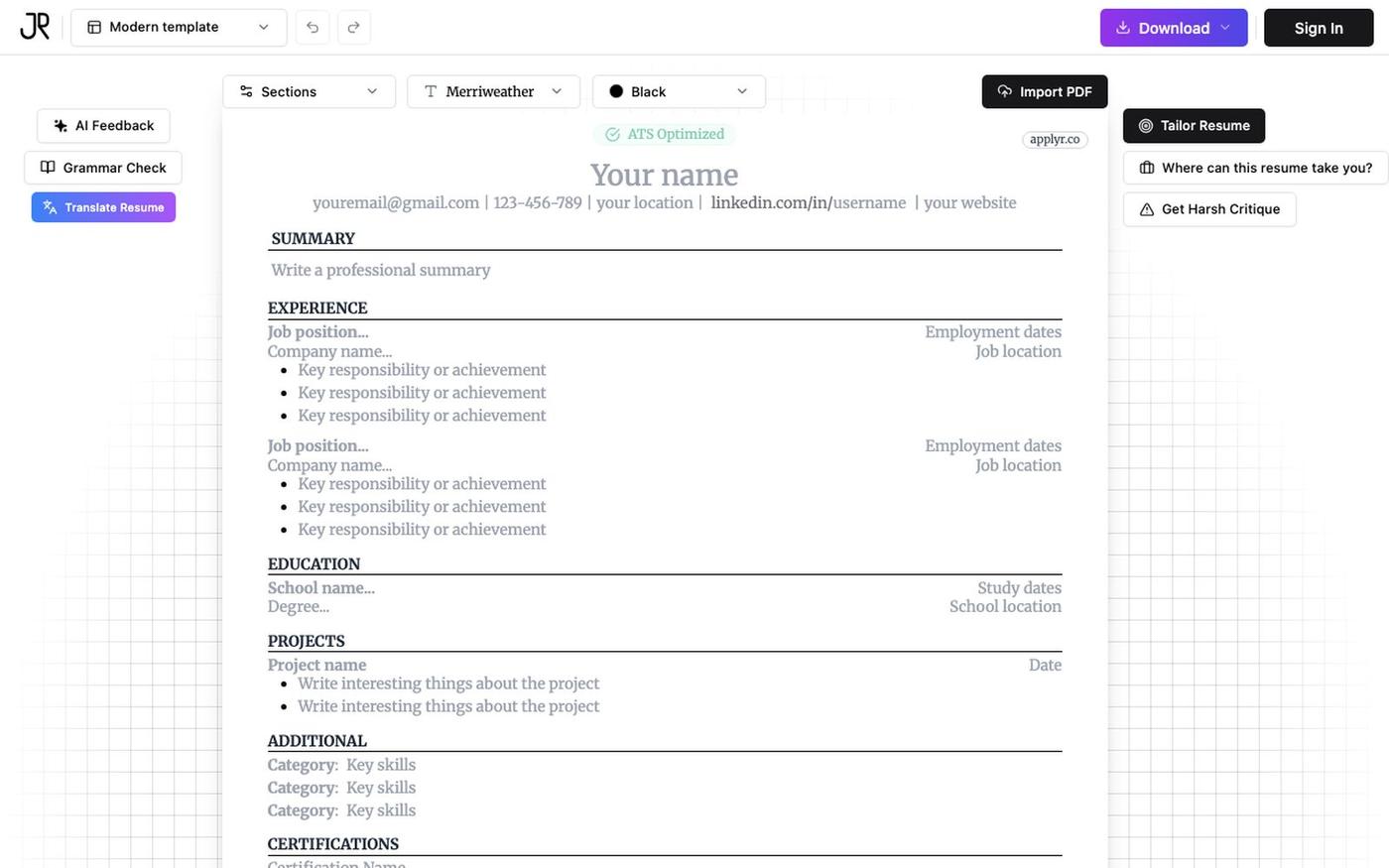 Create a job-winning resume NOW! — screenshot
