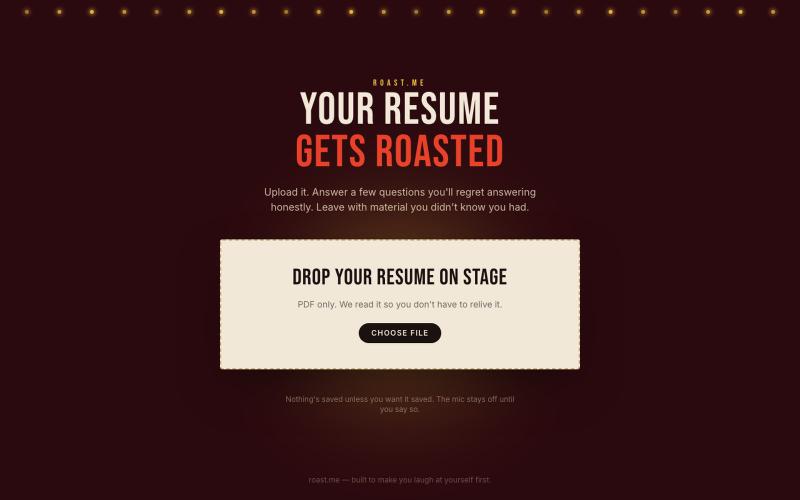 roast.me — your resume, on stage — screenshot