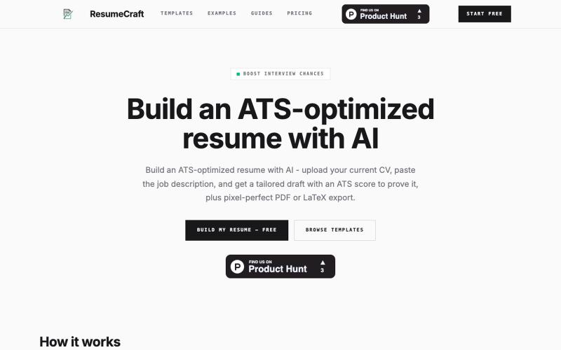 AI Resume Optimizer & ATS Resume Checker | ResumeCraft — screenshot