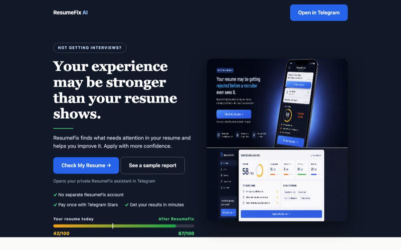 ResumeFix AI — AI Resume Review & ATS Rewrite in Telegram — screenshot