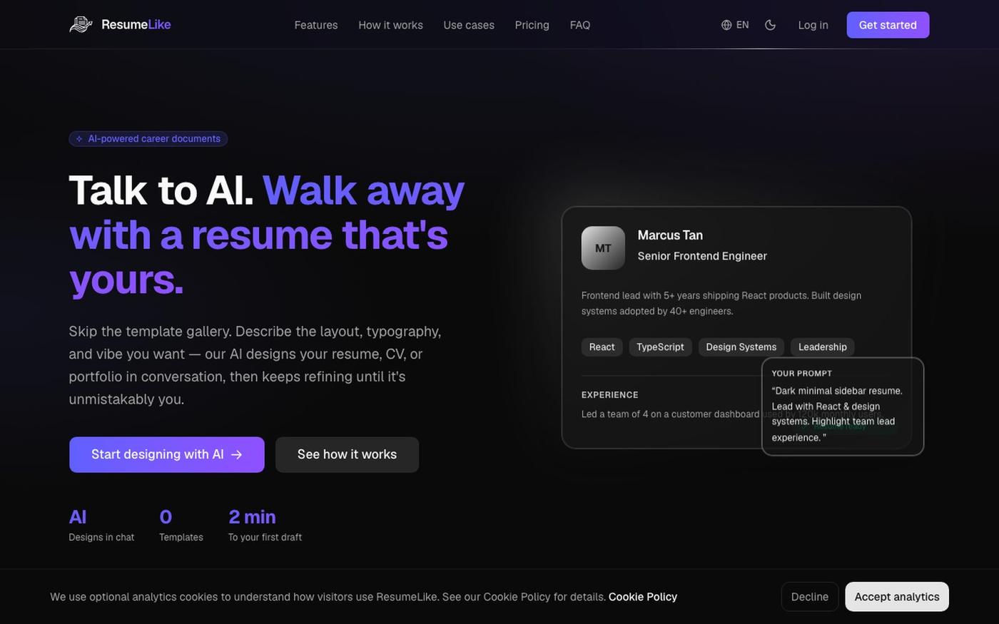 AI Resume & Portfolio Builder | ResumeLike — screenshot