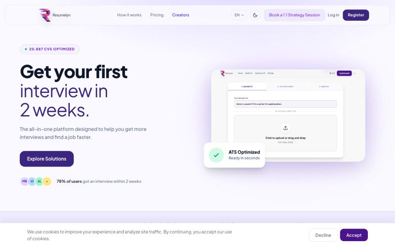 Resumelyn | AI CV Optimizer for Applicant Tracking Systems (ATS) — screenshot
