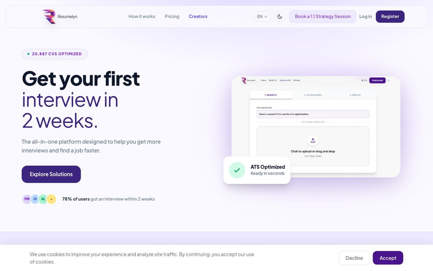 Resumelyn | AI CV Optimizer for Applicant Tracking Systems (ATS) — screenshot