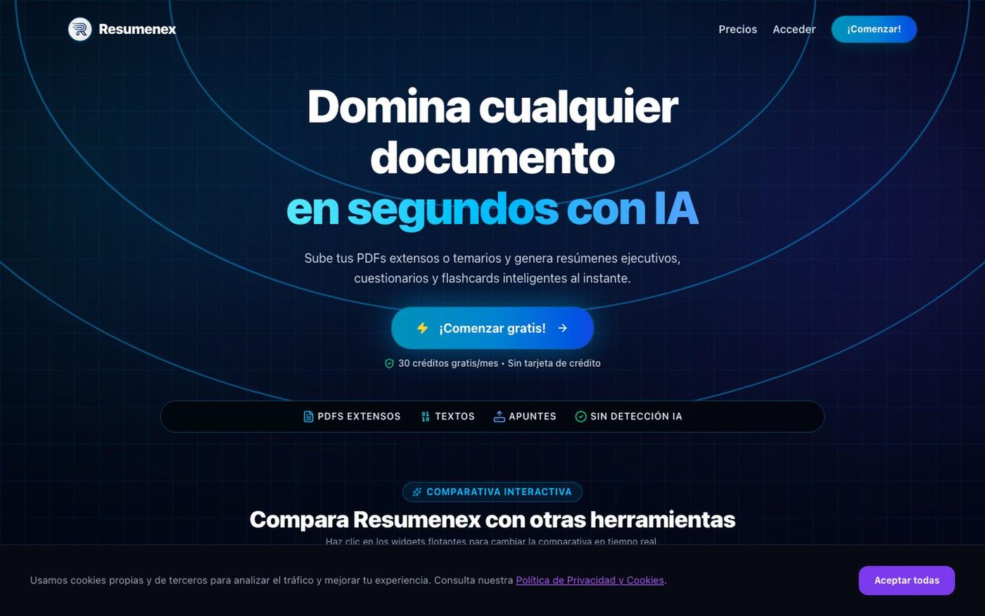 Resumenex | Resumidor PDF Gratis y Cuestionarios con IA — screenshot