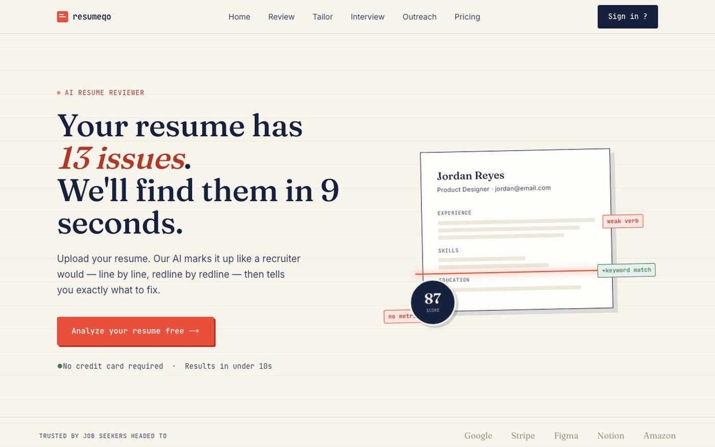 Resumeqo — Get your resume reviewed in seconds — screenshot