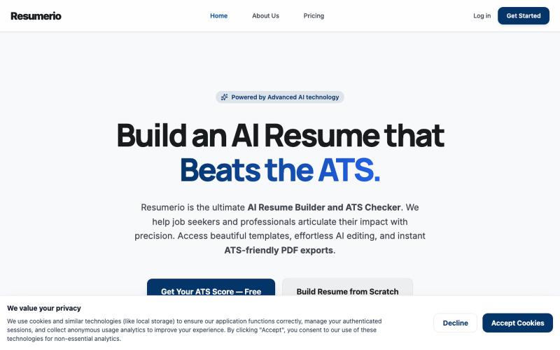 Resumerio | AI-Powered ATS-Friendly Resume Builder — screenshot