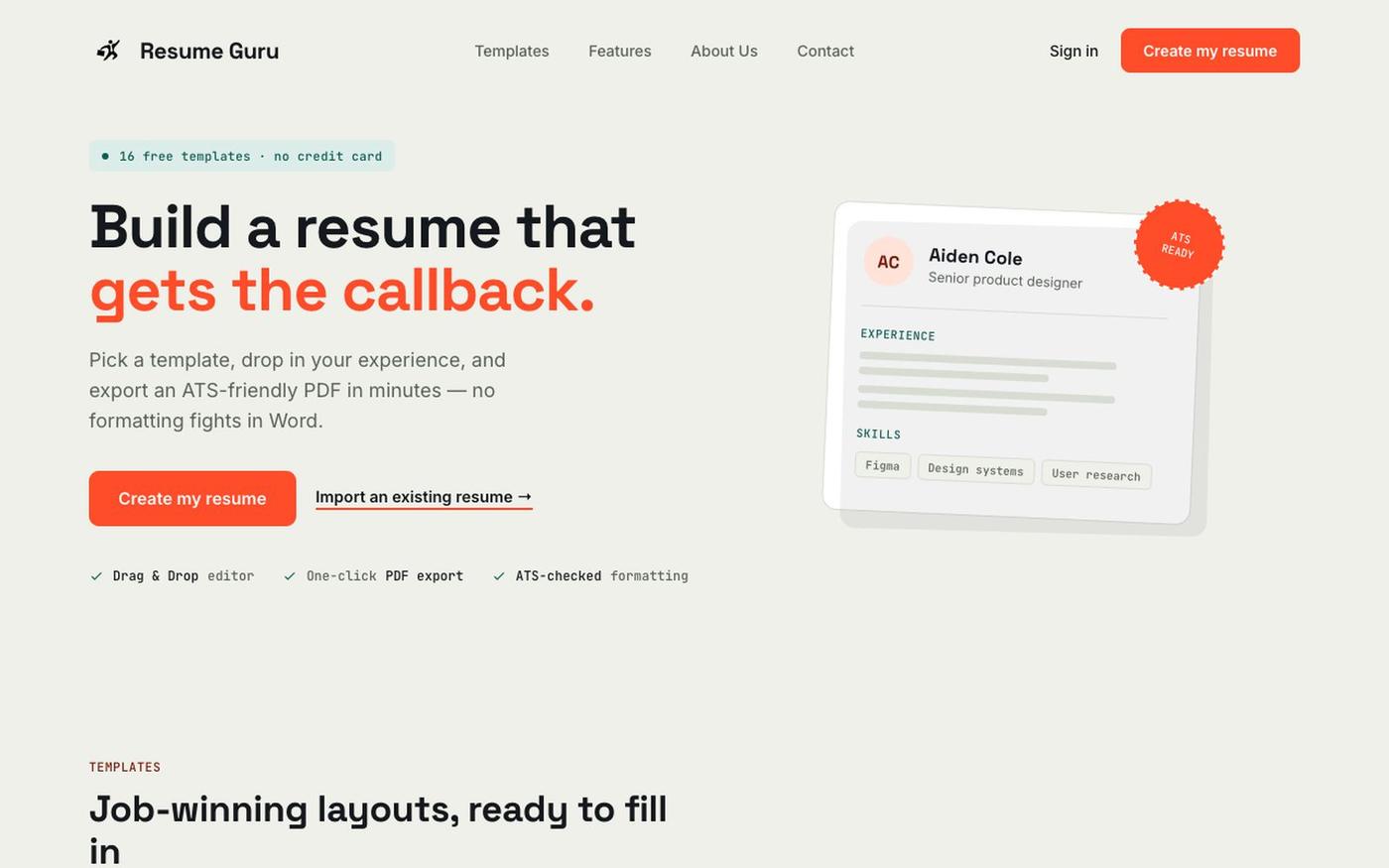 Resume Guru | Online resume builder — screenshot