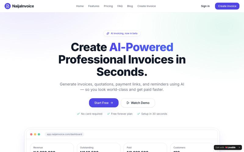 NaijaInvoice — AI-Powered Invoicing for Modern Businesses — screenshot