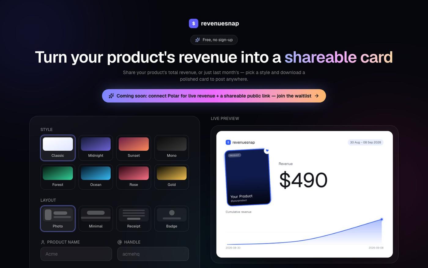 RevenueSnap — screenshot