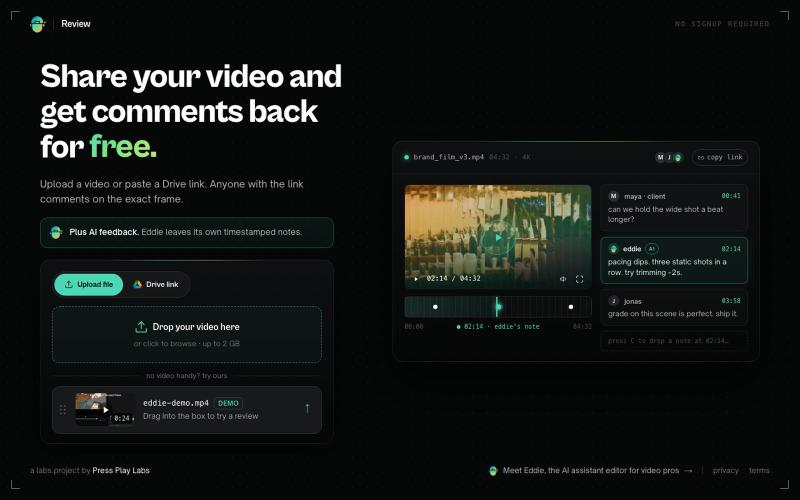 Eddie Review — Free video review with frame-exact comments — screenshot