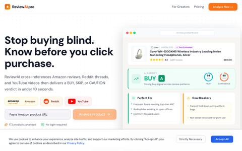 ReviewAI – Amazon Reviews + Reddit + YouTube AI Analyzer — screenshot