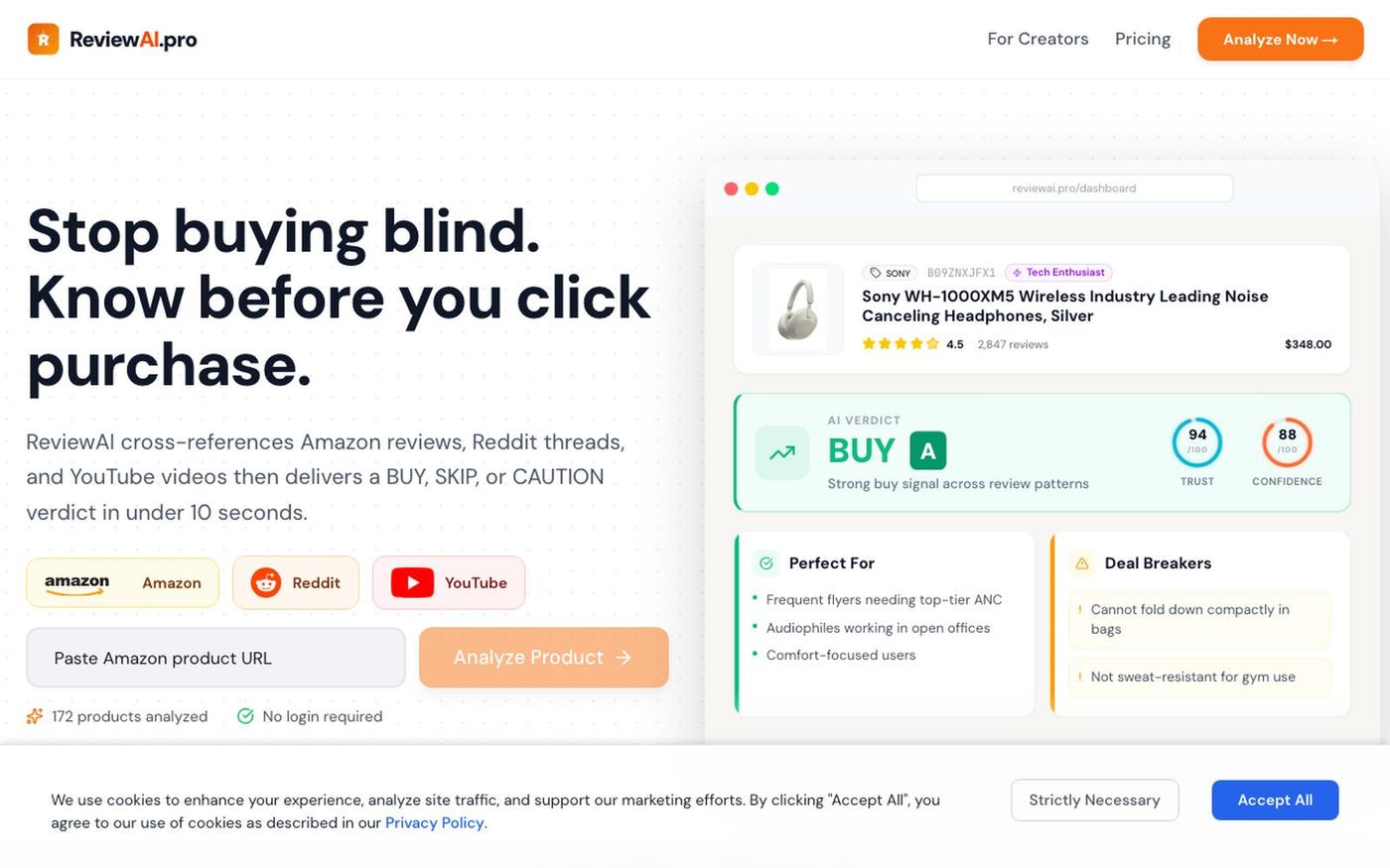 ReviewAI – Amazon Reviews + Reddit + YouTube AI Analyzer — screenshot