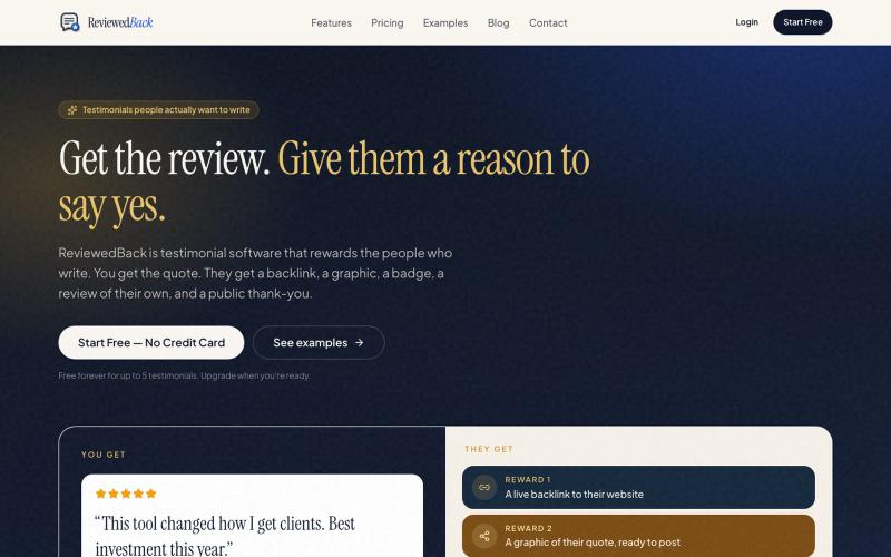 ReviewedBack — Testimonial Software That Rewards the Giver — screenshot