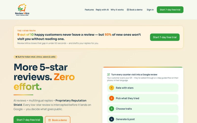 Review Mitra — Get more 5-star Google reviews & reply with AI — screenshot